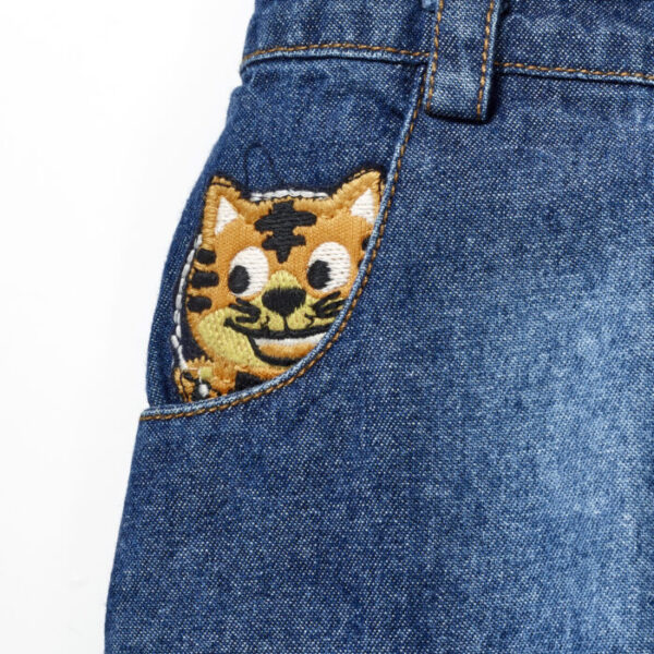 Boys Embroidered 100% Organic Cotton Cargo Denim Pant - Image 2