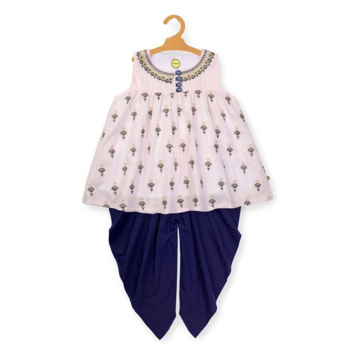 PEW-11-A-1-F.jpg Girls Festive Embroidered 100% Organic Top & Pyjama - Image 1