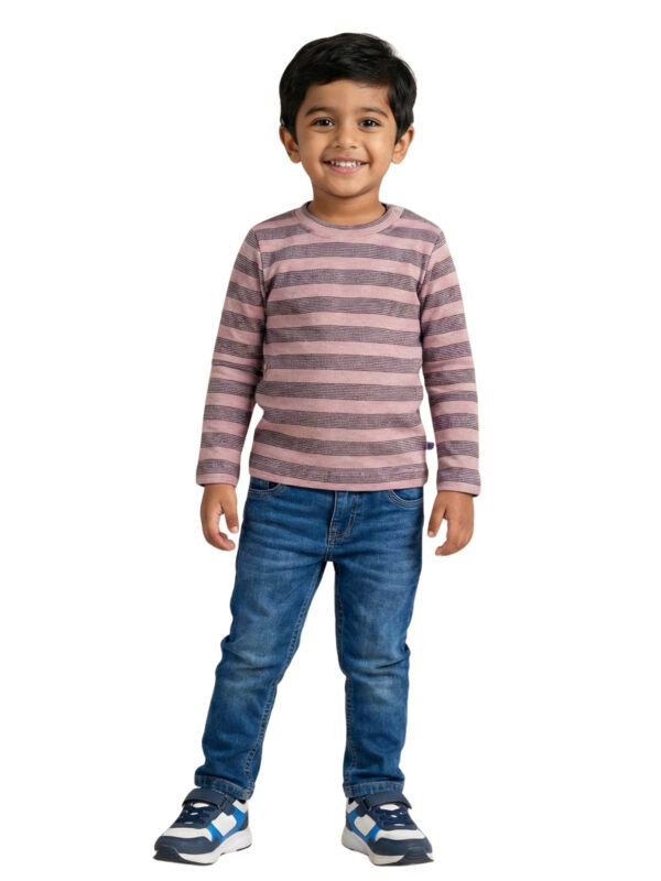100% Organic Cotton Full Sleeves Round Neck Striped Tee - Image 6
