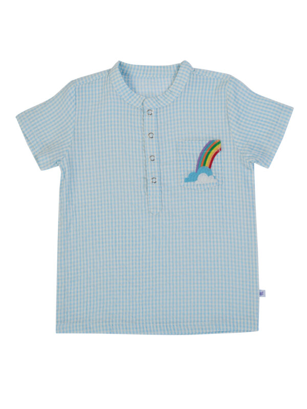 Boys Organic Cotton Seer-Sucker Aqua Checks Co-Ordinate - Image 3