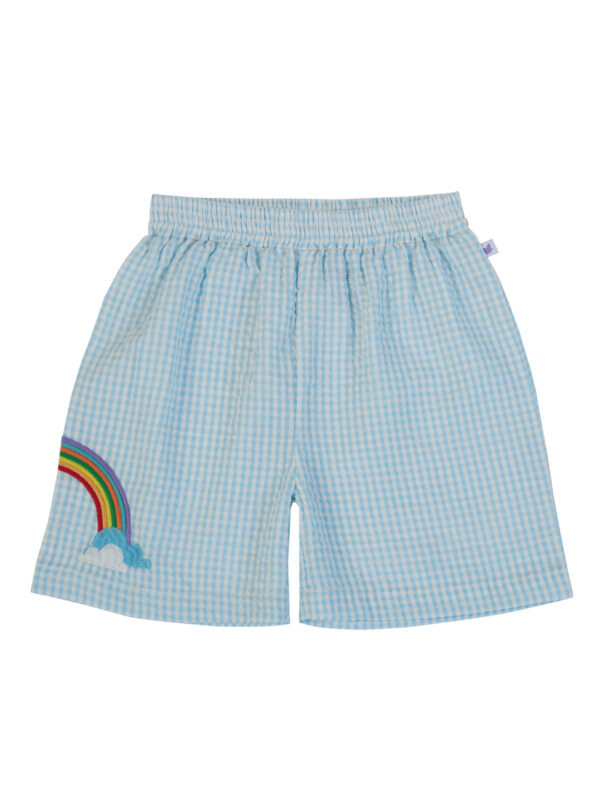 Boys Organic Cotton Seer-Sucker Aqua Checks Co-Ordinate - Image 5