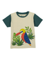 Pranava Boys Organic Cotton Single Jersey Half Sleeves Leafs Print And Bird Applique Tee & Shorts Set - Mallard Green - Image 5