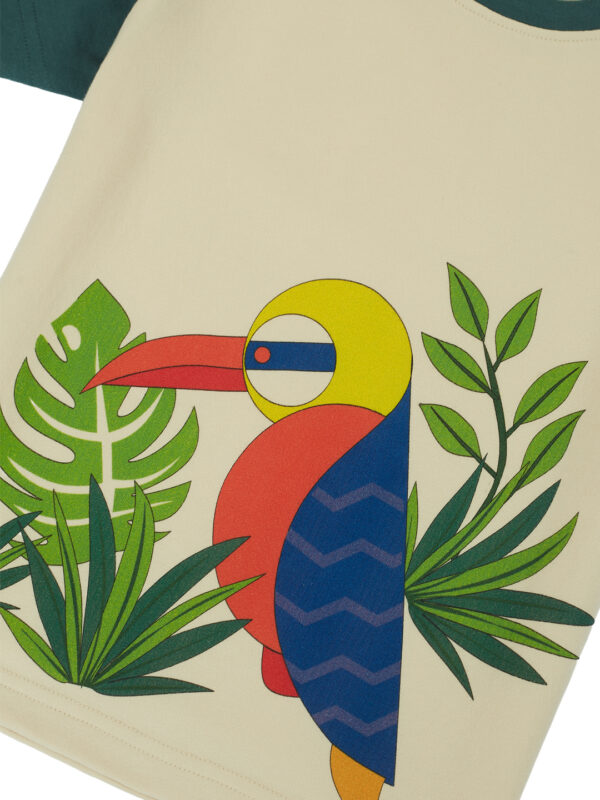 Pranava Boys Organic Cotton Single Jersey Half Sleeves Leafs Print And Bird Applique Tee & Shorts Set - Mallard Green - Image 4