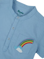 Pranava Boys Organic Cotton Poplin Half Sleeves Rainbow Embroidery Shirt & Shorts Set - Tide Blue - Image 8