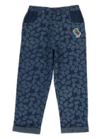 Pranava Girls Organic Cotton Denim Full Length Leaf All Over Print & Bird Print Patch Pant - Blue - Image 2