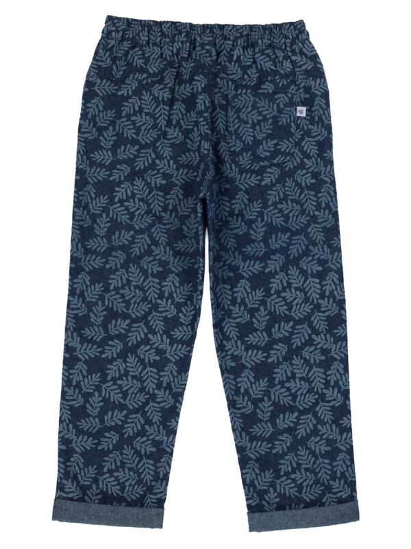 Pranava Girls Organic Cotton Denim Full Length Leaf All Over Print & Bird Print Patch Pant - Blue - Image 3