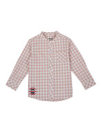 Pranava Boys Organic Cotton Poplin Full Sleeves Embroidered Gingham Check Shirt - Rose Pink - Image 3