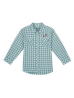 Pranava Boys Organic Cotton Poplin Full Sleeves Embroidered Gingham Check Shirt - Green - Image 3
