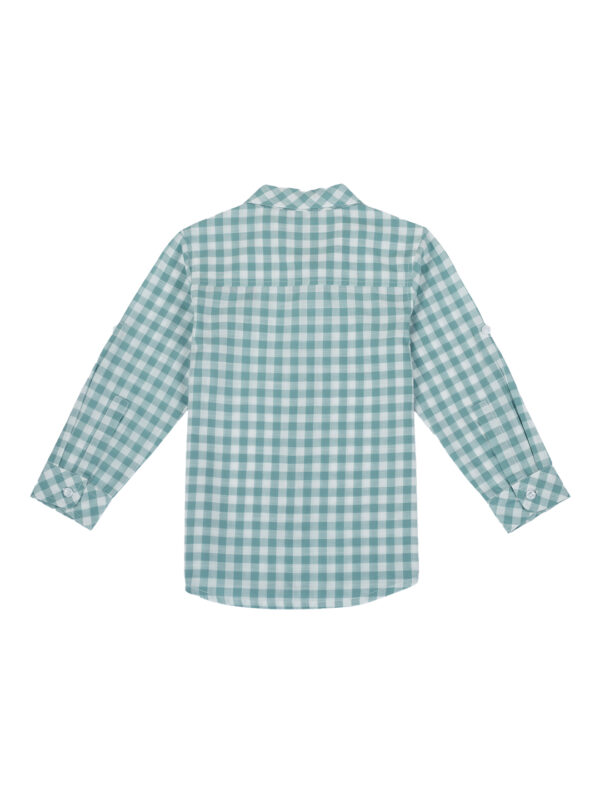 Pranava Boys Organic Cotton Poplin Full Sleeves Embroidered Gingham Check Shirt - Green - Image 4