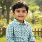 Pranava Boys Organic Cotton Poplin Full Sleeves Embroidered Gingham Check Shirt - Green