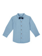 Pranava Boys Organic Cotton Poplin Full Sleeves Shirt With Bowtie - Tide Blue - Image 2