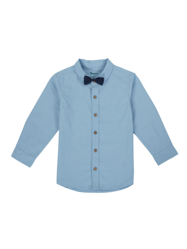 Pranava Boys Organic Cotton Poplin Full Sleeves Shirt With Bowtie - Tide Blue - Image 2