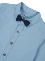 Pranava Boys Organic Cotton Poplin Full Sleeves Shirt With Bowtie - Tide Blue - Image 4