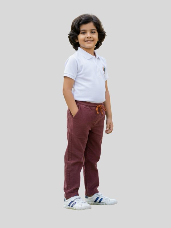 Pranava Unisex Organic Cotton Corduroy Full Length Solid Pant - Rhubarb Red - Image 2