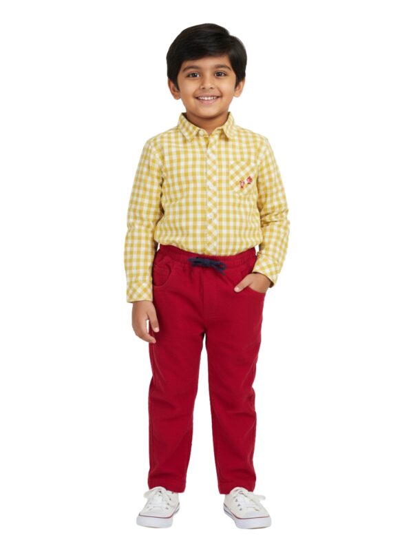 Pranava Unisex Organic Cotton Corduroy Full Length Solid Pant - Tango Red - Image 3