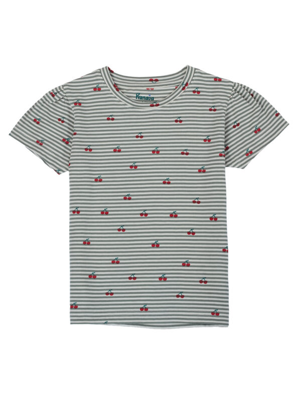 Pranava Girls Organic Cotton Single Jersey Half Sleeves Cherry All Over Print Top - Green - Image 3