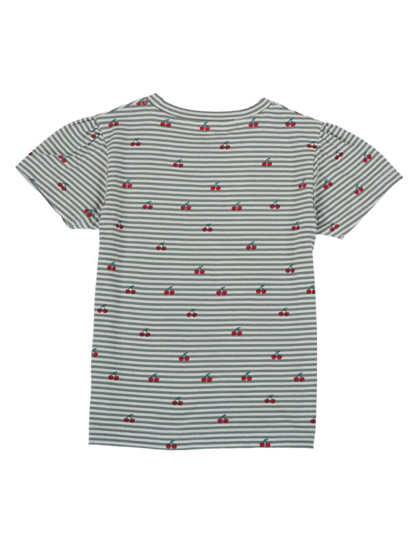 Pranava Girls Organic Cotton Single Jersey Half Sleeves Cherry All Over Print Top - Green - Image 4