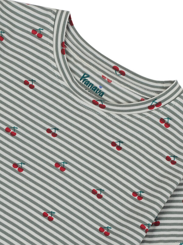 Pranava Girls Organic Cotton Single Jersey Half Sleeves Cherry All Over Print Top - Green - Image 5