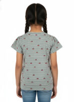 Pranava Girls Organic Cotton Single Jersey Half Sleeves Cherry All Over Print Top - Green - Image 2