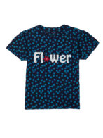 Pranava Girls Organic Cotton Single Jersey Half Sleeves Flower All Over Print Top - Navy Blue - Image 3