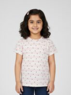 Pranava Girls Organic Cotton Single Jersey Half Sleeve Heart All Over Print Top - Pink