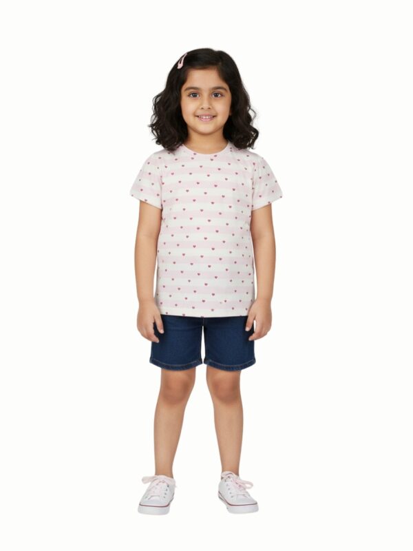 Pranava Girls Organic Cotton Single Jersey Half Sleeve Heart All Over Print Top - Pink - Image 5