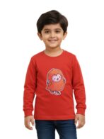 Pranava Boys Organic Cotton Interlock Full Sleeves Applique Print T-Shirt - Orange