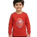 Pranava Boys Organic Cotton Interlock Full Sleeves Applique Print T-Shirt - Orange