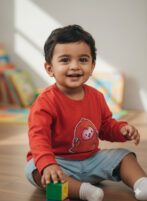 Pranava Boys Organic Cotton Interlock Full Sleeves Applique Print T-Shirt - Orange - Image 6