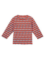 Pranava Girls Organic Cotton Single Jersey Full Sleeves Heart All Over Print Top - Orange - Image 2