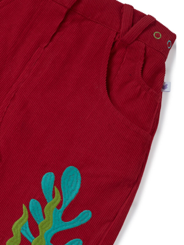 Girls Organic Cotton Corduroy Seaplant Embroidered Skirt - Red - Image 4