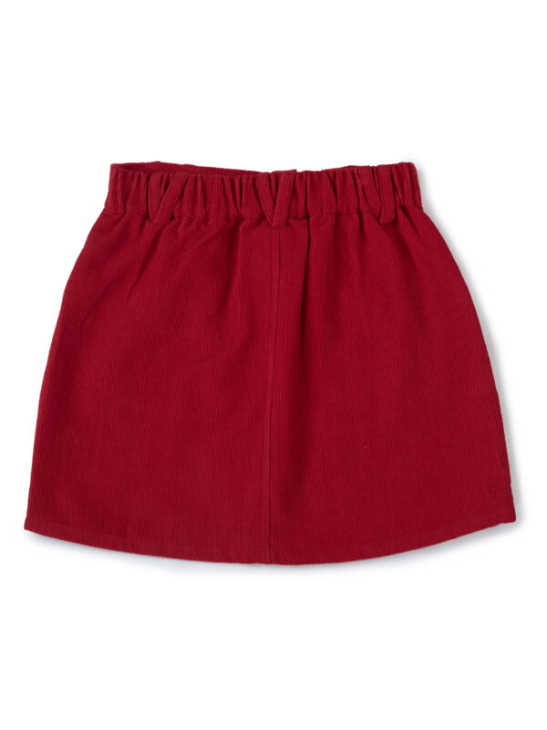 Girls Organic Cotton Corduroy Seaplant Embroidered Skirt - Red - Image 3
