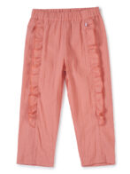 Girls Organic Cotton Woven Solid Textured With Side Frill Pant - Peach - Image 2