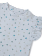 Girls Organic Cotton Knits Sleeveless With Frill Polka Dot Top With Cute Bunny Face Dungaree - Blue & White - Image 10