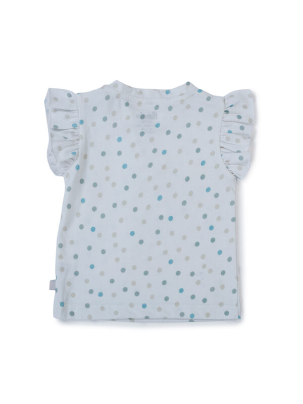 Girls Organic Cotton Knits Sleeveless With Frill Polka Dot Top With Cute Bunny Face Dungaree - Blue & White - Image 2