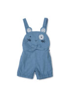 Girls Organic Cotton Knits Sleeveless With Frill Polka Dot Top With Cute Bunny Face Dungaree - Blue & White - Image 9