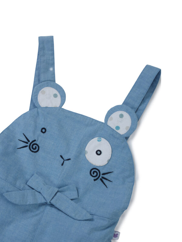 Girls Organic Cotton Knits Sleeveless With Frill Polka Dot Top With Cute Bunny Face Dungaree - Blue & White - Image 8