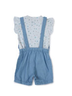 Girls Organic Cotton Knits Sleeveless With Frill Polka Dot Top With Cute Bunny Face Dungaree - Blue & White - Image 6