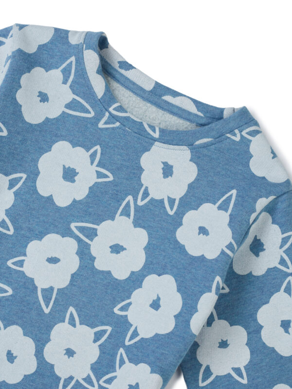 Girls Organic Cotton Fleece Full Sleeve All-Over Floral & Bunny Printed Top - Blue - Image 4