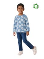 Girls Organic Cotton Fleece Full Sleeve All-Over Floral & Bunny Printed Top - Blue - Image 5