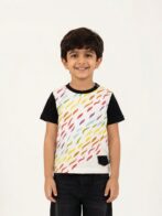 Boys Organic Cotton Single Jersey Short Sleeve Rainbow Digital Print T-Shirt - Navy