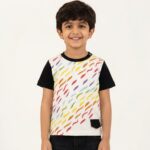 Boys Organic Cotton Single Jersey Short Sleeve Rainbow Digital Print T-Shirt - Navy