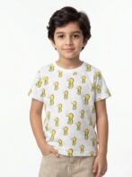 Boys Organic Cotton Single Jersey Short Sleeve Seahorse All Over Print T-Shirt - White