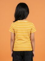 Girls Organic Cotton Interlock Short Sleeve Flowers Applique Top - Yellow - Image 2