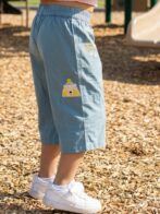 Girls Organic Cotton Poplin Ankle Length Teddy & Text Print Pant - Blue - Image 3