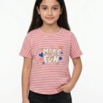 Girls Organic Cotton Interlock Shortsleev Make It Fun Applique Top - Pink