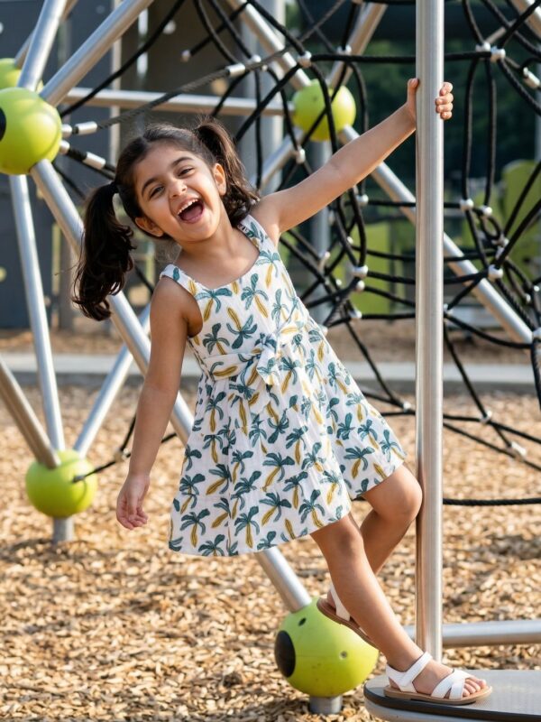Girls Organic Cotton Muslin Sleevless All Over Print Dress - White - Image 3
