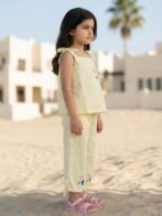 Girls Cambric Sleevless Star & 3 Stars Glitter Print Baby Camisole  & Pant Set - Yellow - Image 3