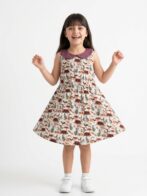 Girls Organic Cotton Single Jersey Sleevless Vagitable Patch All Over Print Dress - Pink