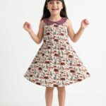 Girls Organic Cotton Single Jersey Sleevless Vagitable Patch All Over Print Dress - Pink